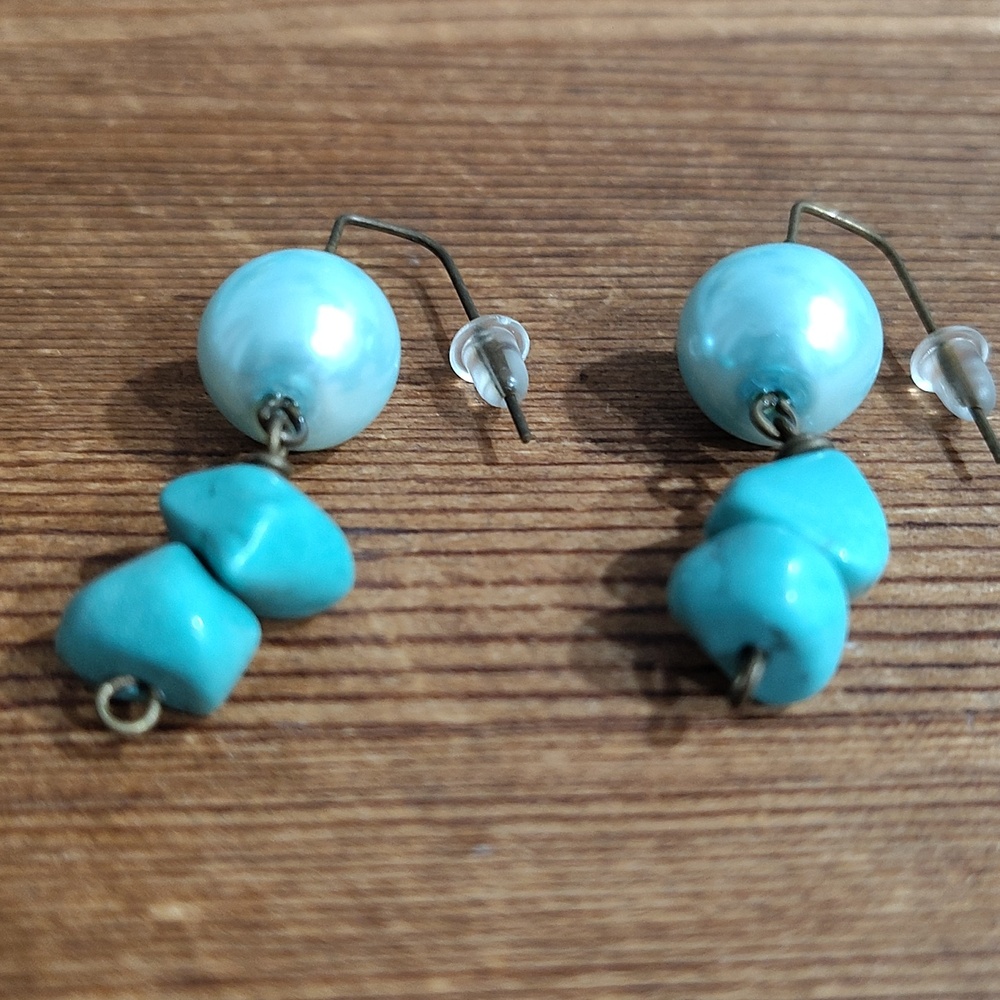 **5 For $20***Blue Pearl and Turquoise Dangle Ladies Earrings, Handmade Earrings - Picture 5 of 8